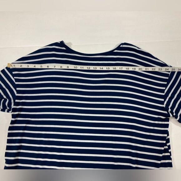 Time and Tru Women's V-Neck T-Shirt L Blue Striped Soft Casual Comfy Top Tee - Picture 7 of 9